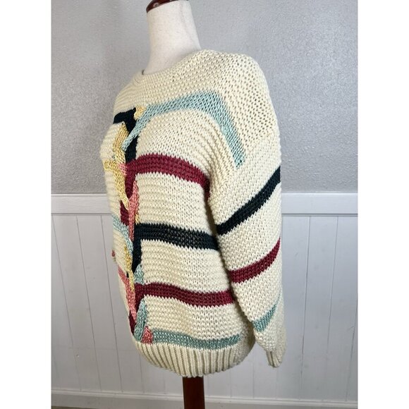 Vtg UNO & UNA Knit Sweater Sz L Colorful Cable Twist 80s 90s Indie Hipster Retro - Picture 4 of 10